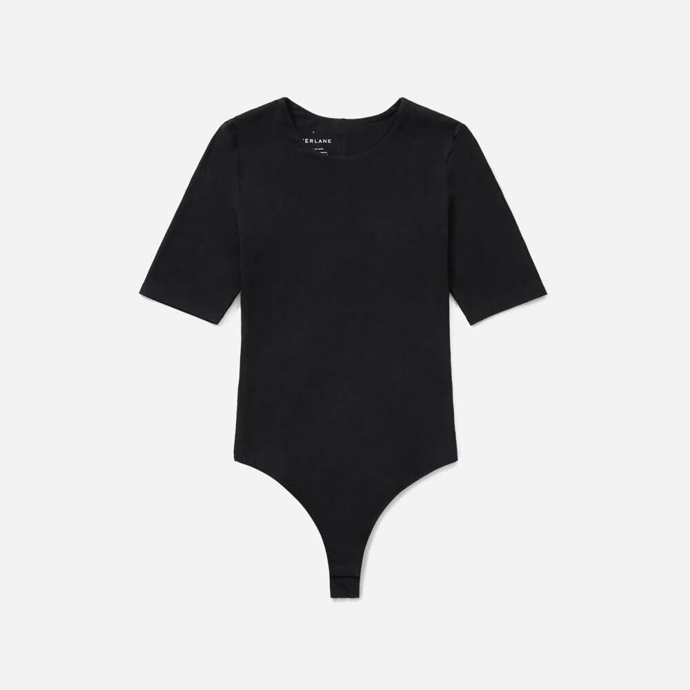 Everlane The Short Sleeve Crew Neck Bodysuit Black Size Large NWT